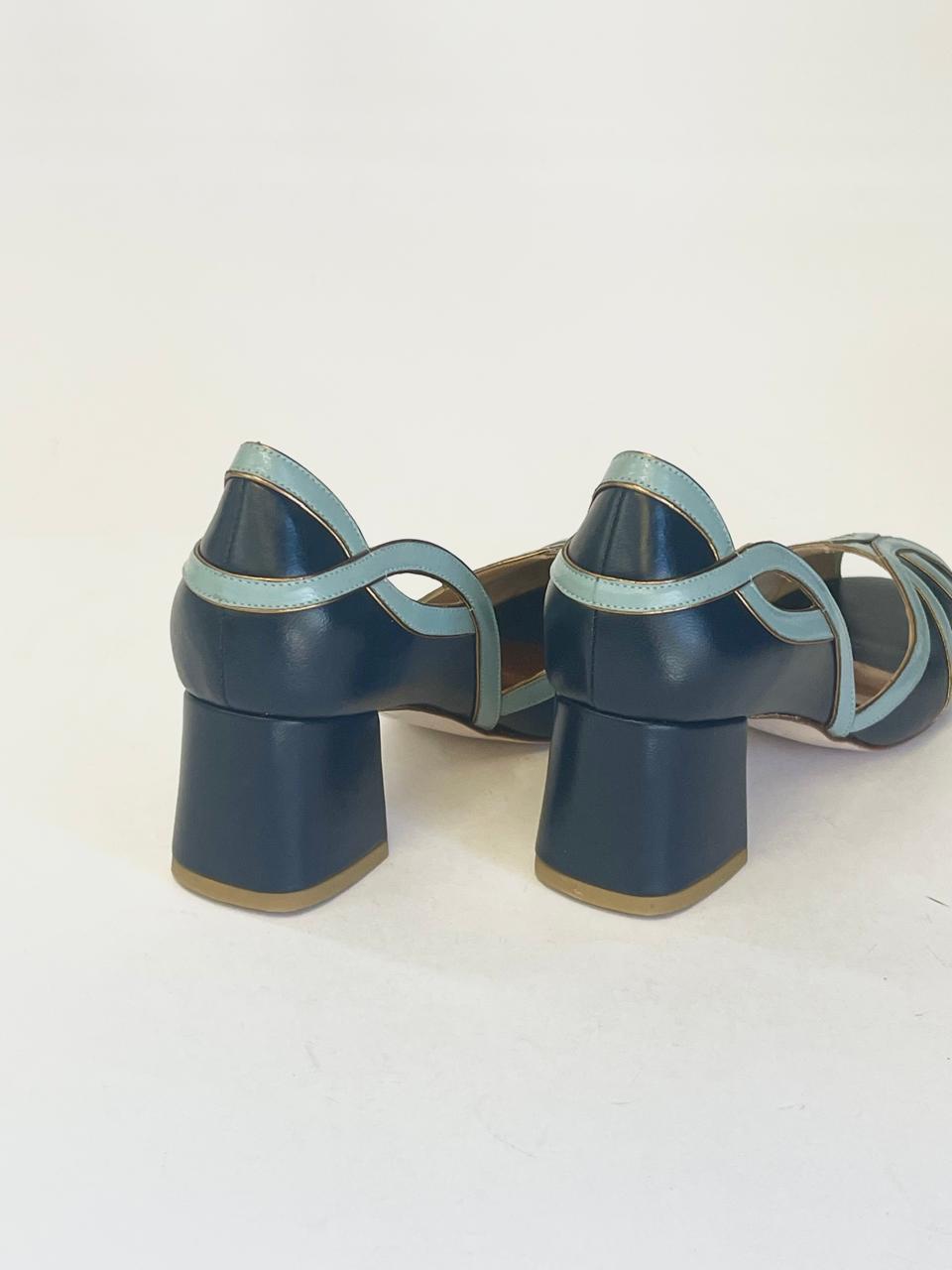 Peep Toe Wal Azul Marinho Bicolor