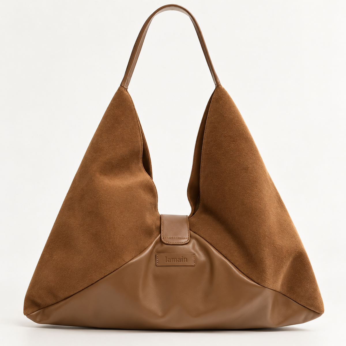 Bolsa Babi em Camurça Caramelo - Detalhes em Dourado