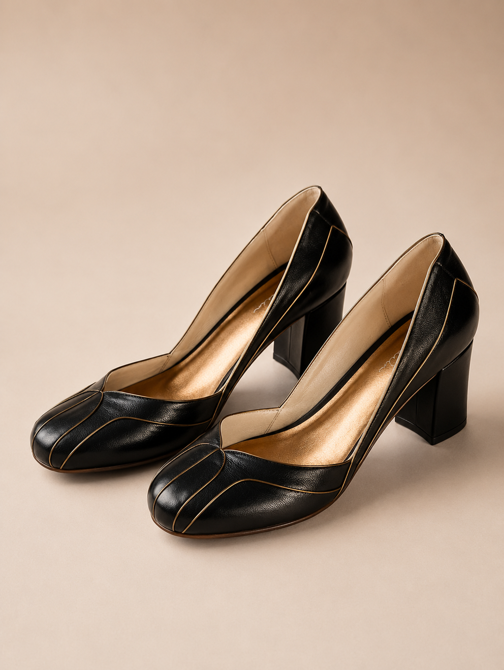 Sonia Shoe - Black Leatherette medium block heel