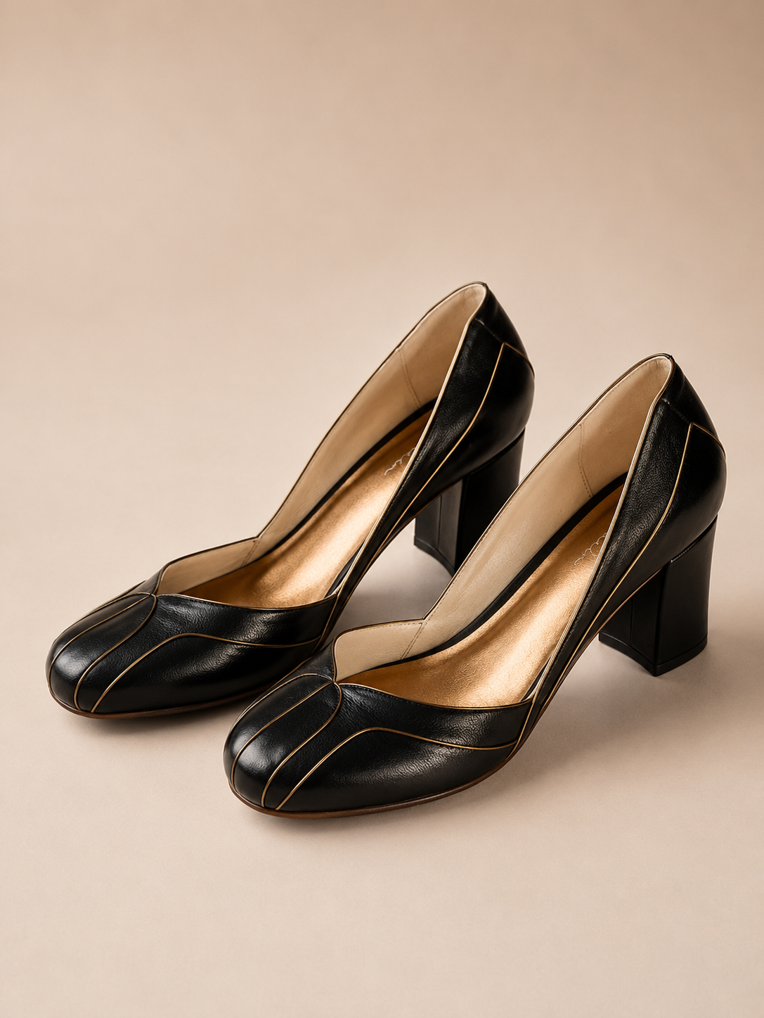 Sonia Shoe - Black Leatherette medium block heel