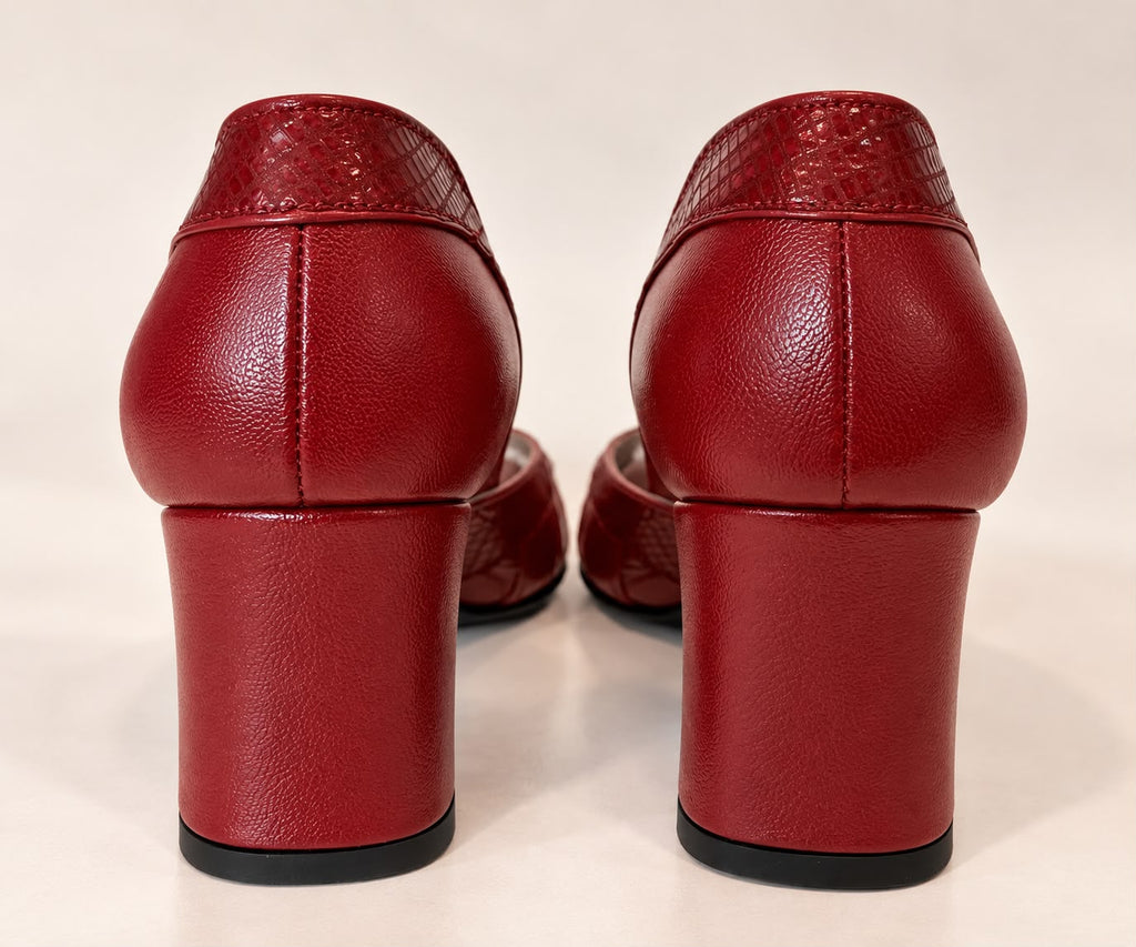 Peep Toe Simone em Couro Legítimo Vermelho - Detalhes em Leazar