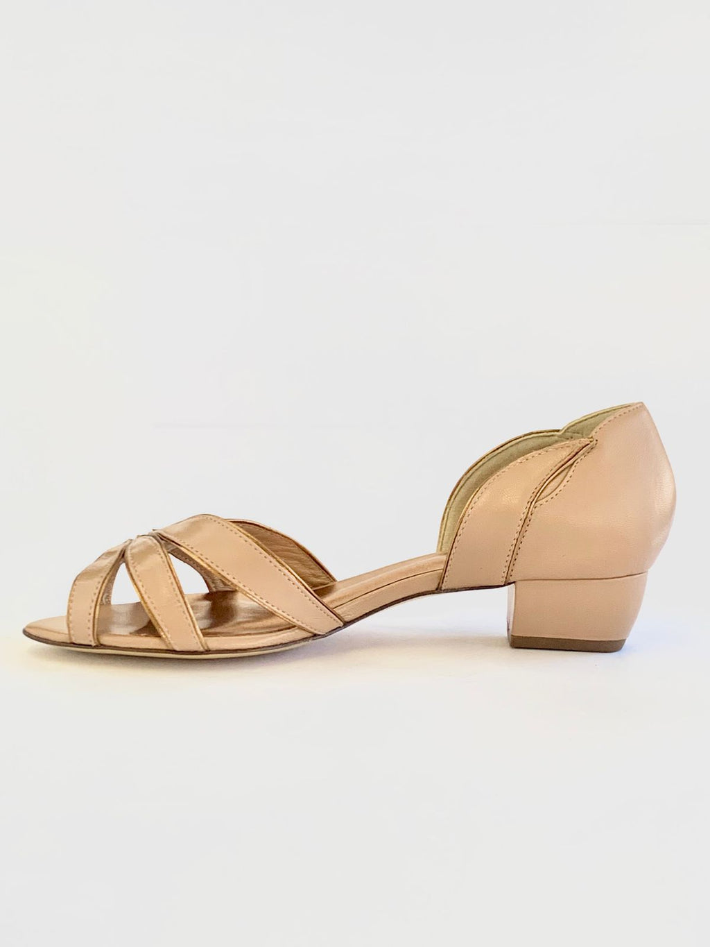 Peep Toe Deise em Couro Legítimo Nude - Salto Baixo
