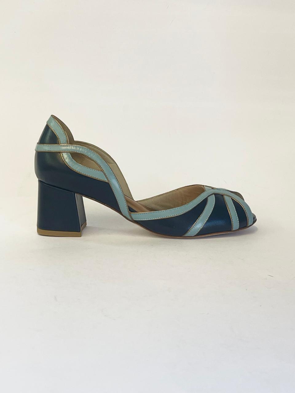 Peep Toe Wal Azul Marinho Bicolor