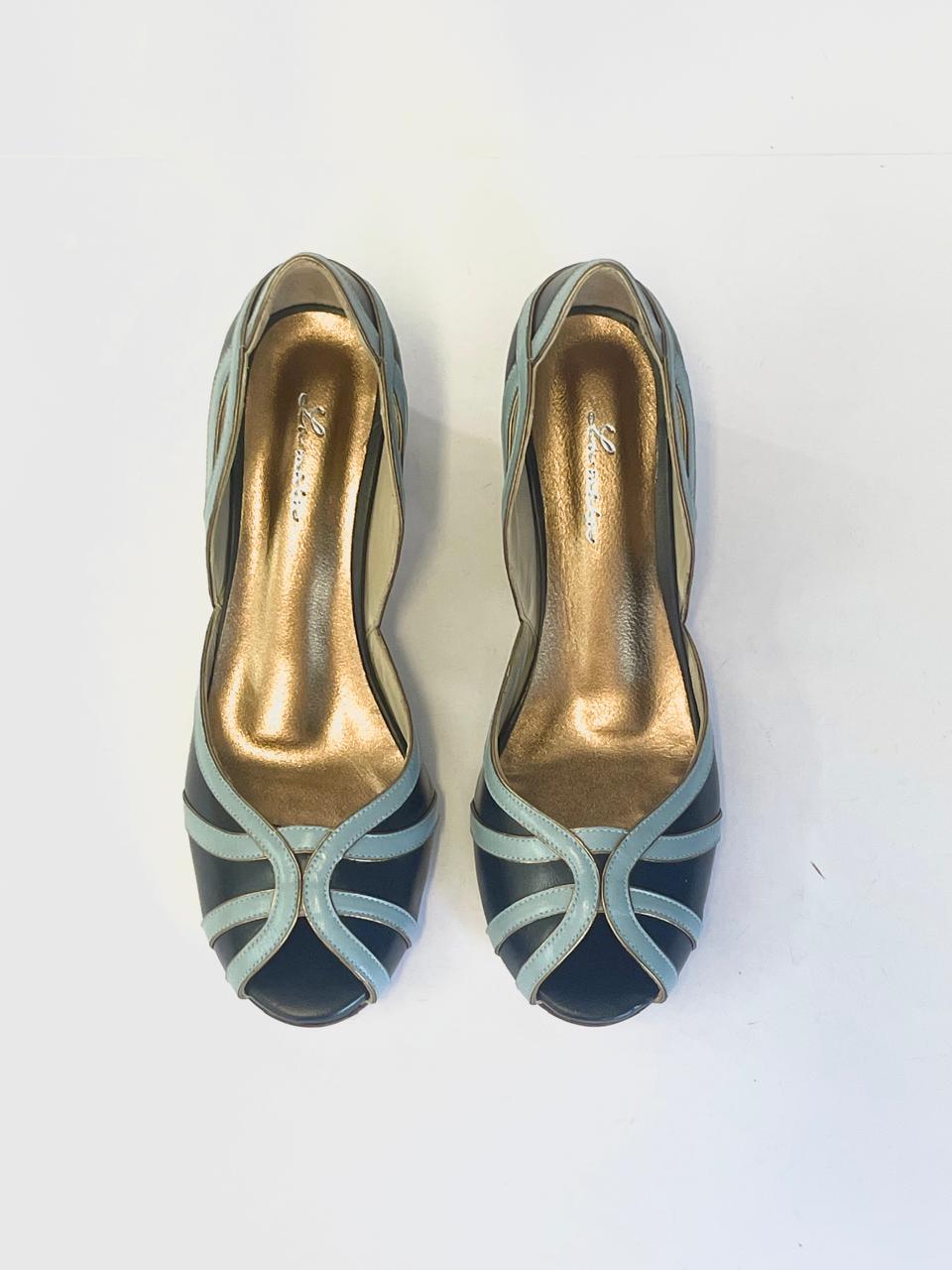 Peep Toe Wal Azul Marinho Bicolor