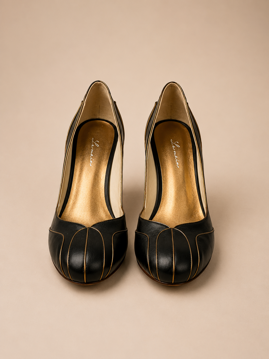 Sonia Shoe - Black Leatherette medium block heel