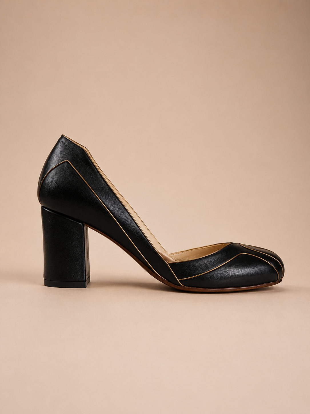Sonia Shoe - Black Leatherette medium block heel