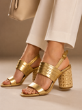 Luzia Gold Straw Heel Sandal