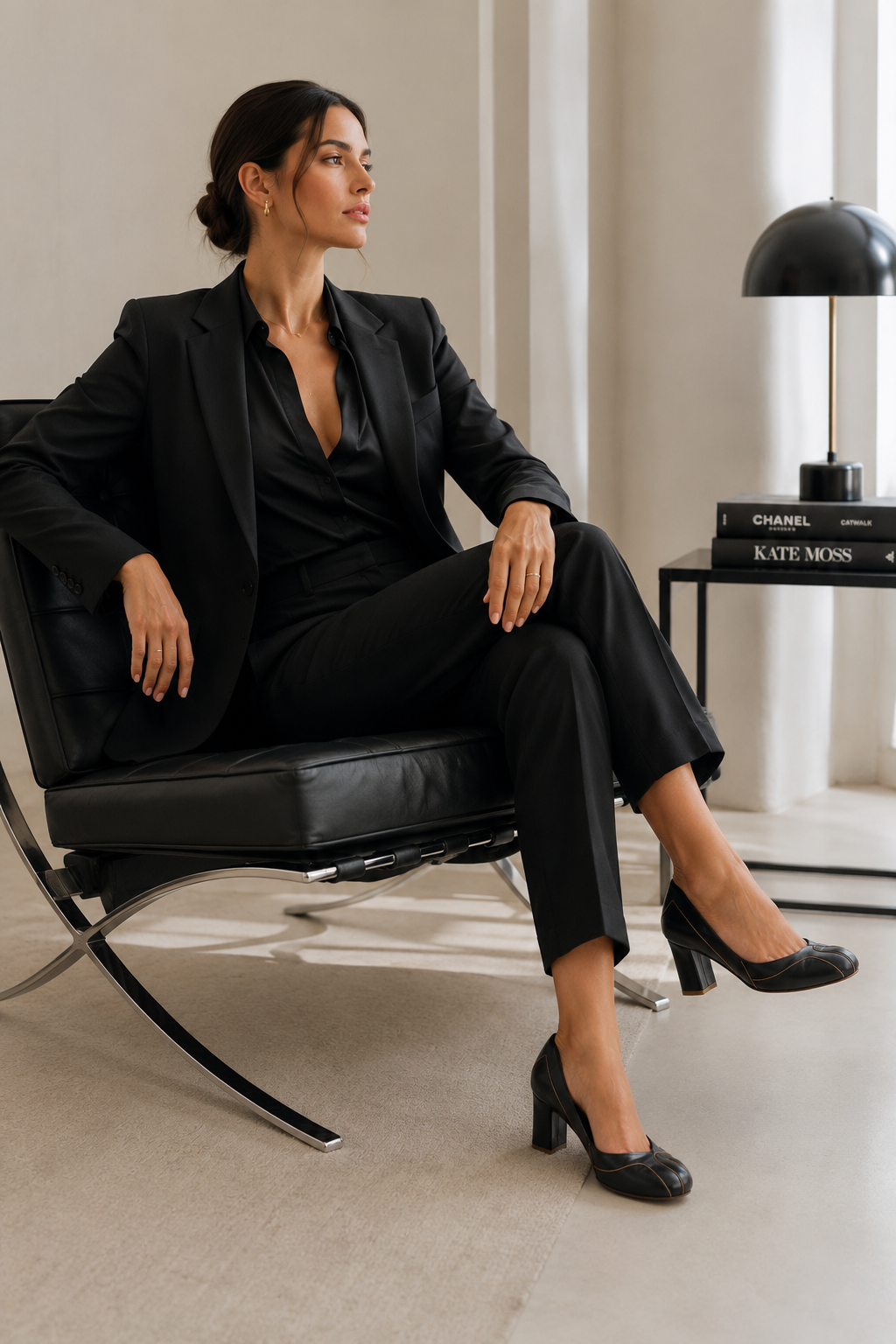 Sonia Shoe - Black Leatherette medium block heel