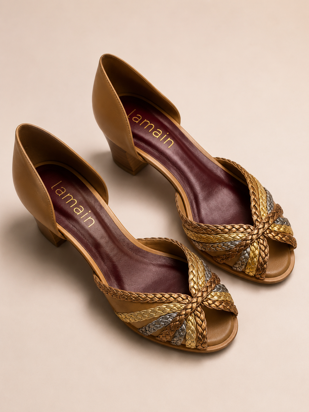 Débora Nude and Old Gold Peep Toe