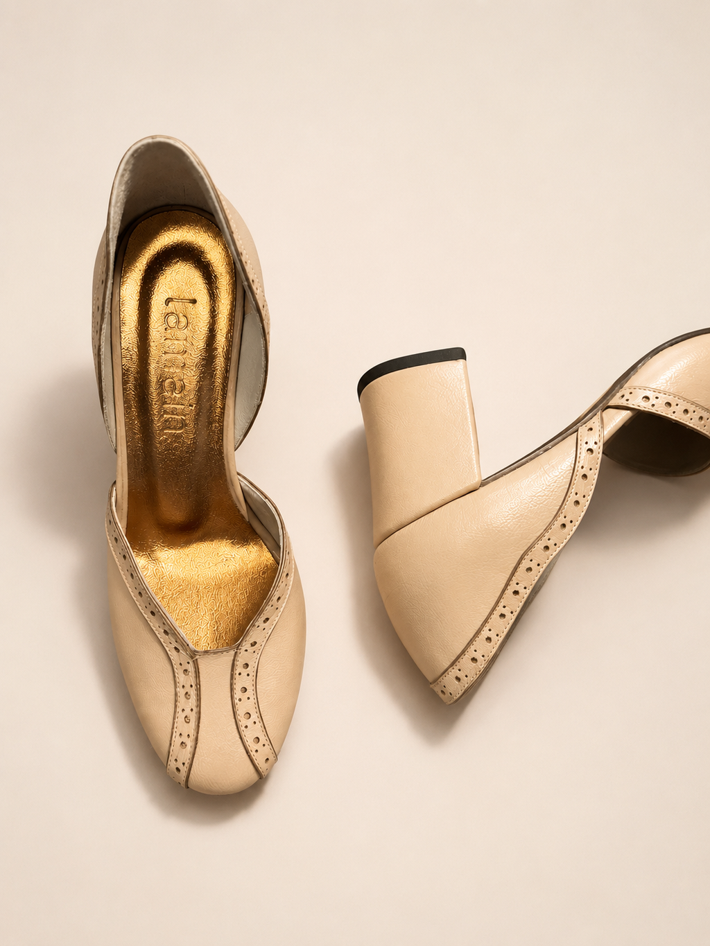 Maya Nude Peach Leather Shoe - Comfortable Block Heel