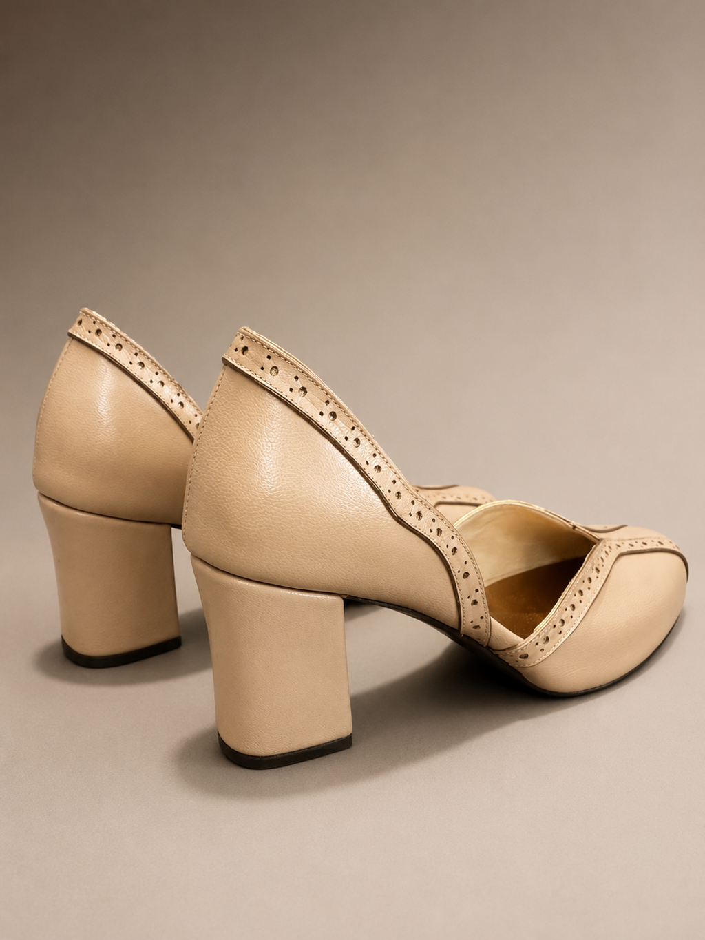 Maya Nude Peach Leather Shoe - Comfortable Block Heel