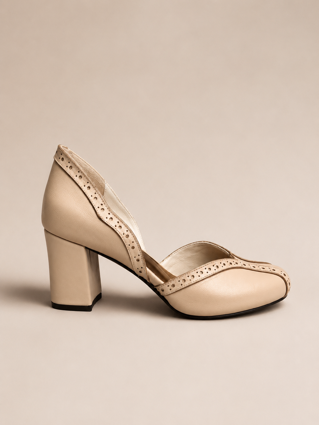 Maya Nude Peach Leather Shoe - Comfortable Block Heel
