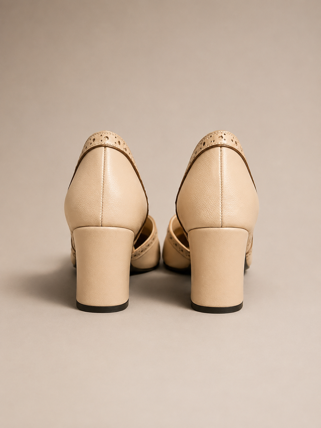 Maya Nude Peach Leather Shoe - Comfortable Block Heel