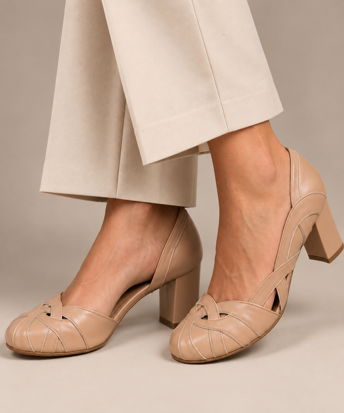 Sapato Pietra em Couro Legítimo Nude - Detalhes em Off White
