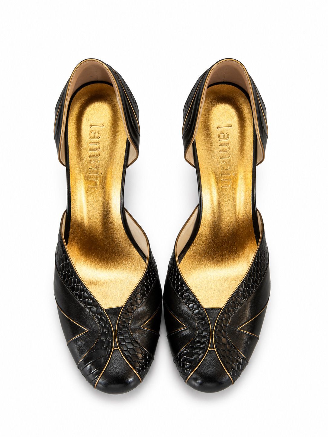 Scarpin Gaia — Couro Preto com Detalhes Texturizados em Píton