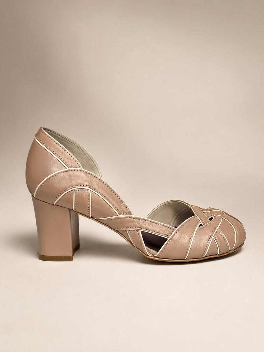 Sapato Pietra em Couro Legítimo Nude - Detalhes em Off White
